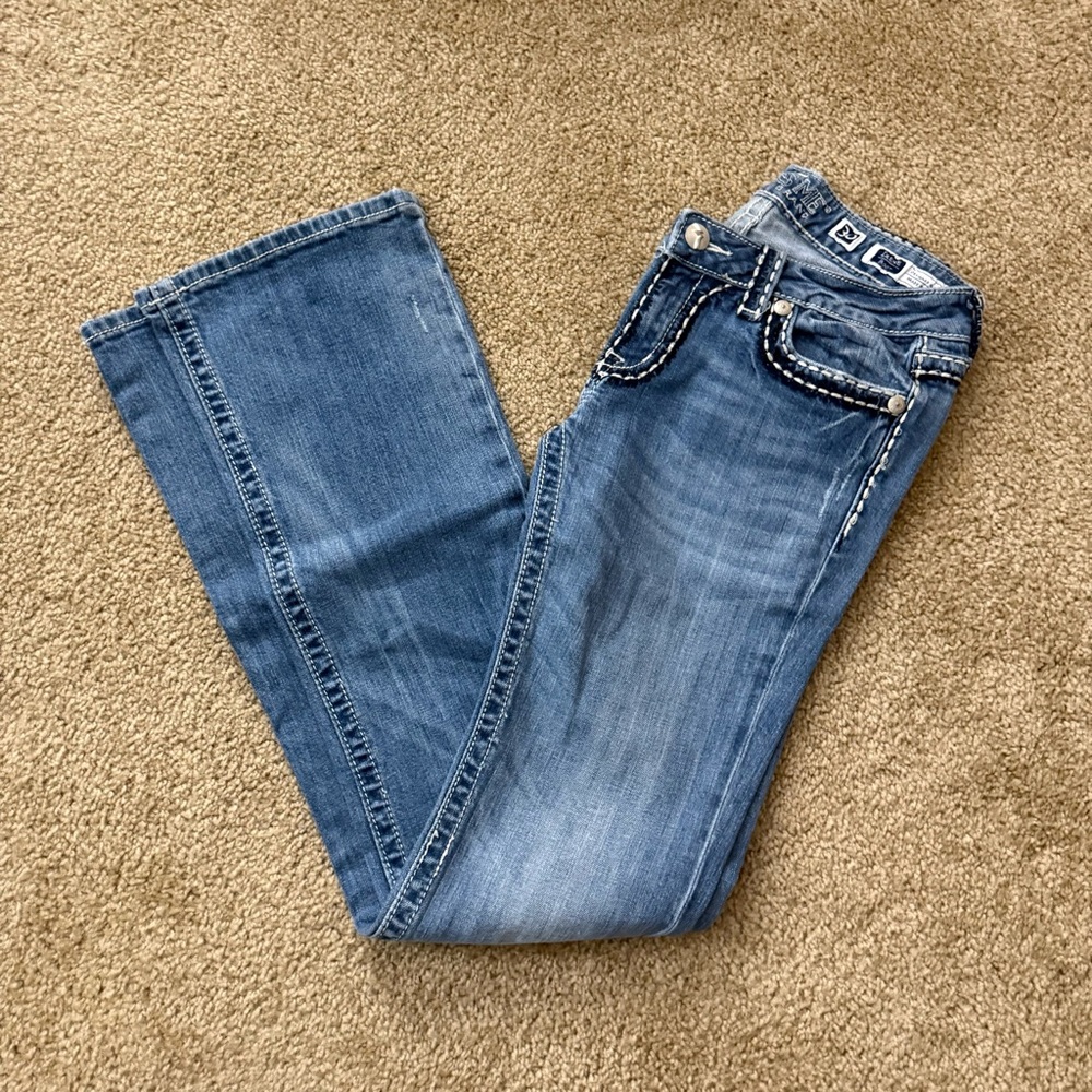 Miss Me Blue Boot Cut Jeans with Embellished Pockets